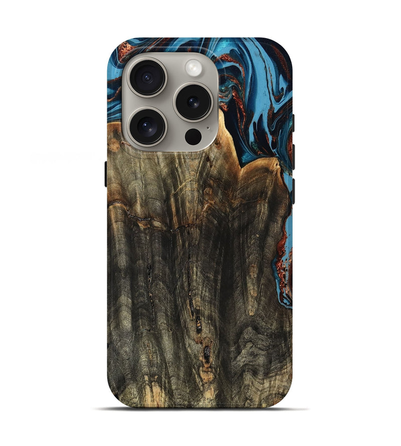 iPhone 16 Pro Wood Live Edge Phone Case - Jasmin (Teal & Gold, 799710)