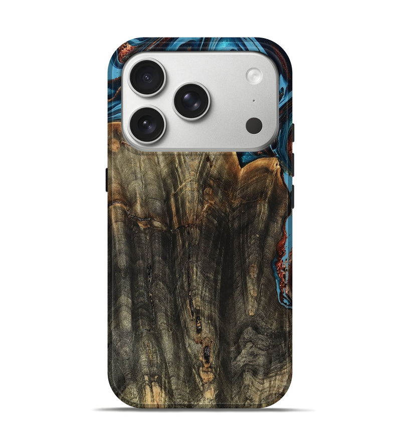 iPhone 17 Pro Wood Live Edge Phone Case - Jasmin (Teal & Gold, 799710)