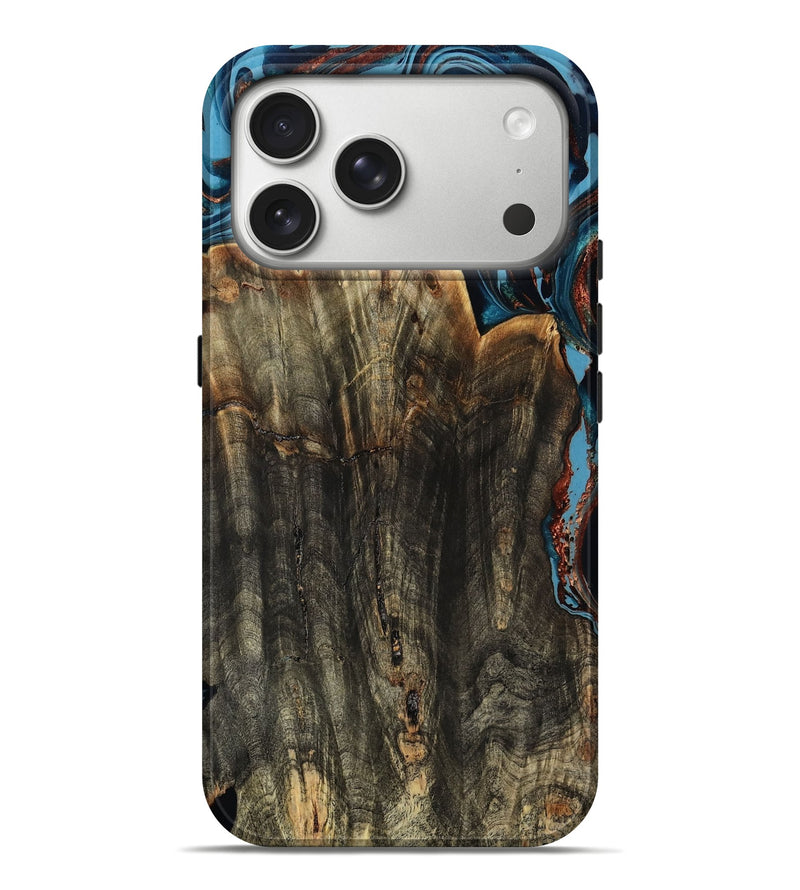 iPhone 17 Pro Max Wood Live Edge Phone Case - Jasmin (Teal & Gold, 799710)