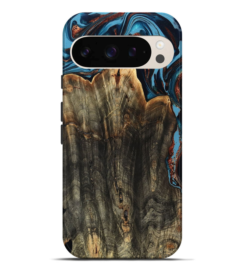 Pixel 10 Pro XL Wood Live Edge Phone Case - Jasmin (Teal & Gold, 799710)