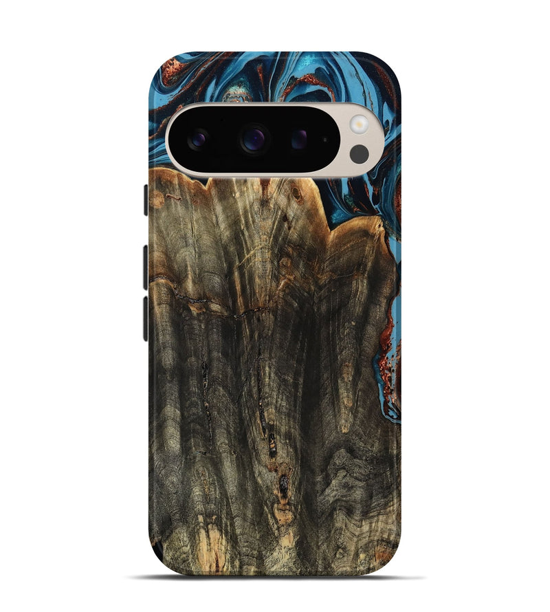 Pixel 9 Wood Live Edge Phone Case - Jasmin (Teal & Gold, 799710)
