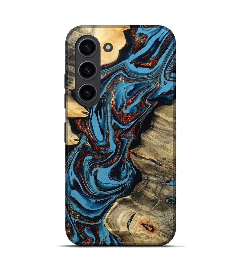 Galaxy S23 Wood Live Edge Phone Case - Renee (Teal & Gold, 799713)