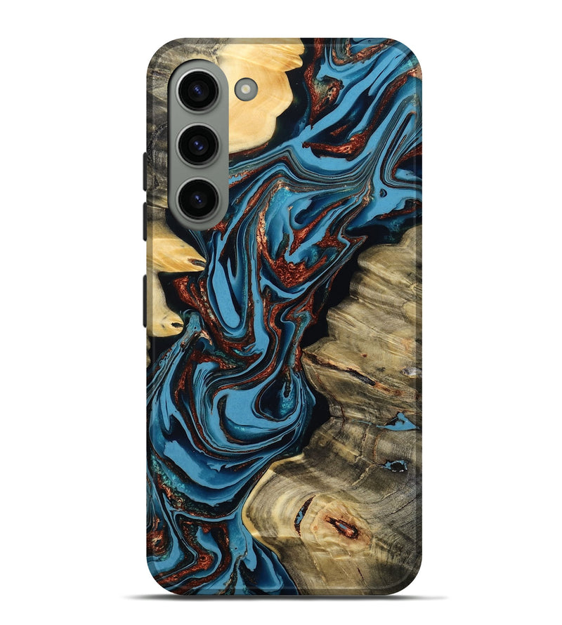 Galaxy S23 Plus Wood Live Edge Phone Case - Renee (Teal & Gold, 799713)