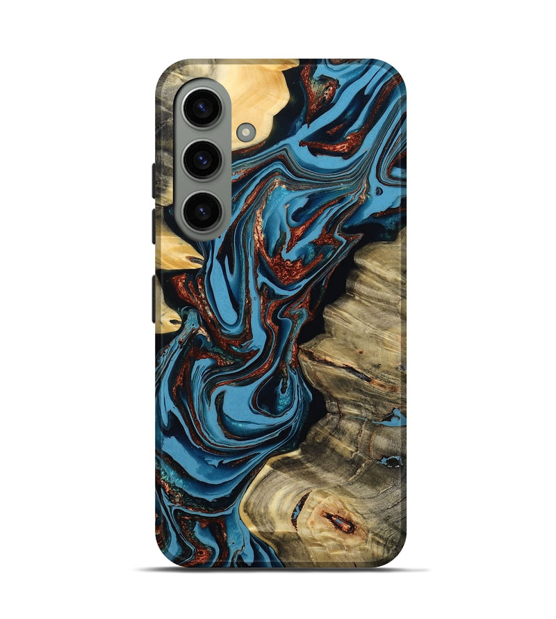 Galaxy S24 Wood Live Edge Phone Case - Renee (Teal & Gold, 799713)