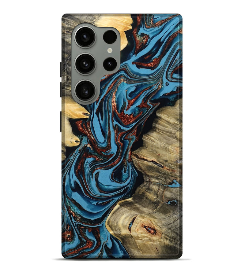 Galaxy S24 Ultra Wood Live Edge Phone Case - Renee (Teal & Gold, 799713)