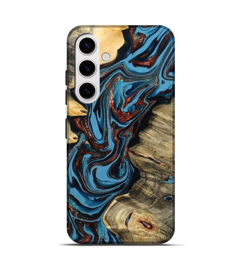 Galaxy S25 Wood Live Edge Phone Case - Renee (Teal & Gold, 799713)
