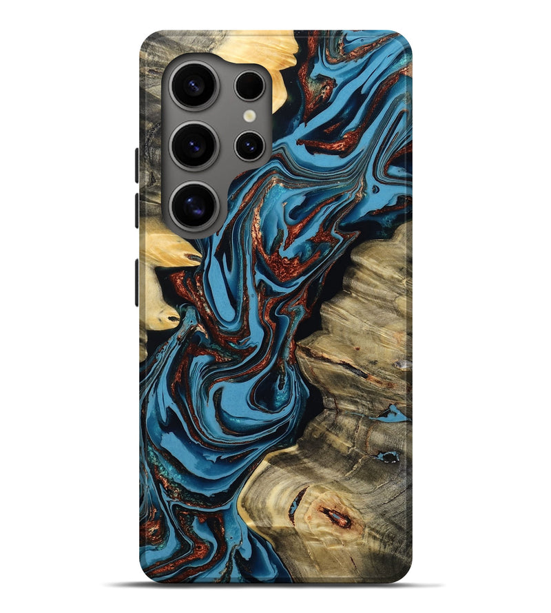 Galaxy S25 Ultra Wood Live Edge Phone Case - Renee (Teal & Gold, 799713)