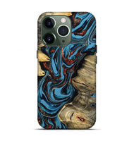 iPhone 13 Pro Wood Live Edge Phone Case - Renee (Teal & Gold, 799713)