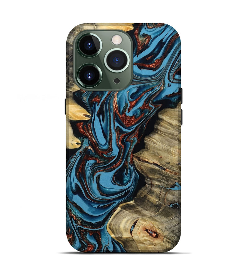 iPhone 13 Pro Wood Live Edge Phone Case - Renee (Teal & Gold, 799713)