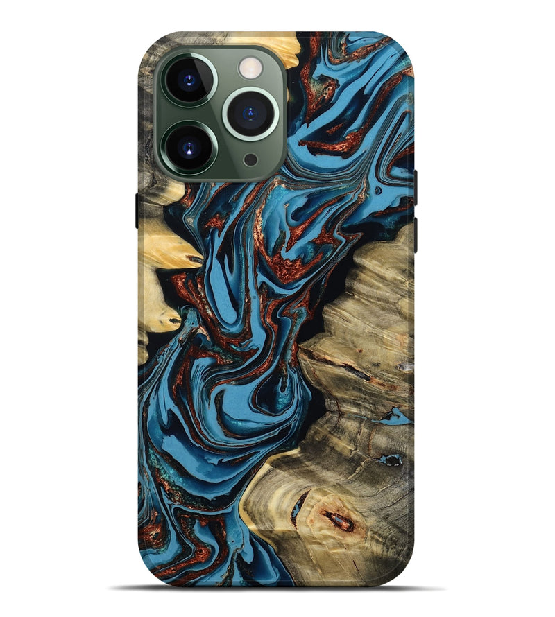 iPhone 13 Pro Max Wood Live Edge Phone Case - Renee (Teal & Gold, 799713)