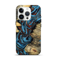 iPhone 15 Pro Wood Live Edge Phone Case - Renee (Teal & Gold, 799713)