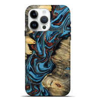 iPhone 15 Pro Max Wood Live Edge Phone Case - Renee (Teal & Gold, 799713)