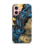iPhone 16 Wood Live Edge Phone Case - Renee (Teal & Gold, 799713)