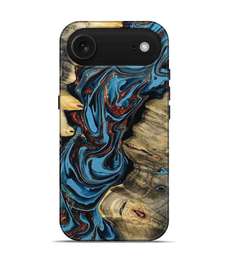 iPhone 17 Air Wood Live Edge Phone Case - Renee (Teal & Gold, 799713)