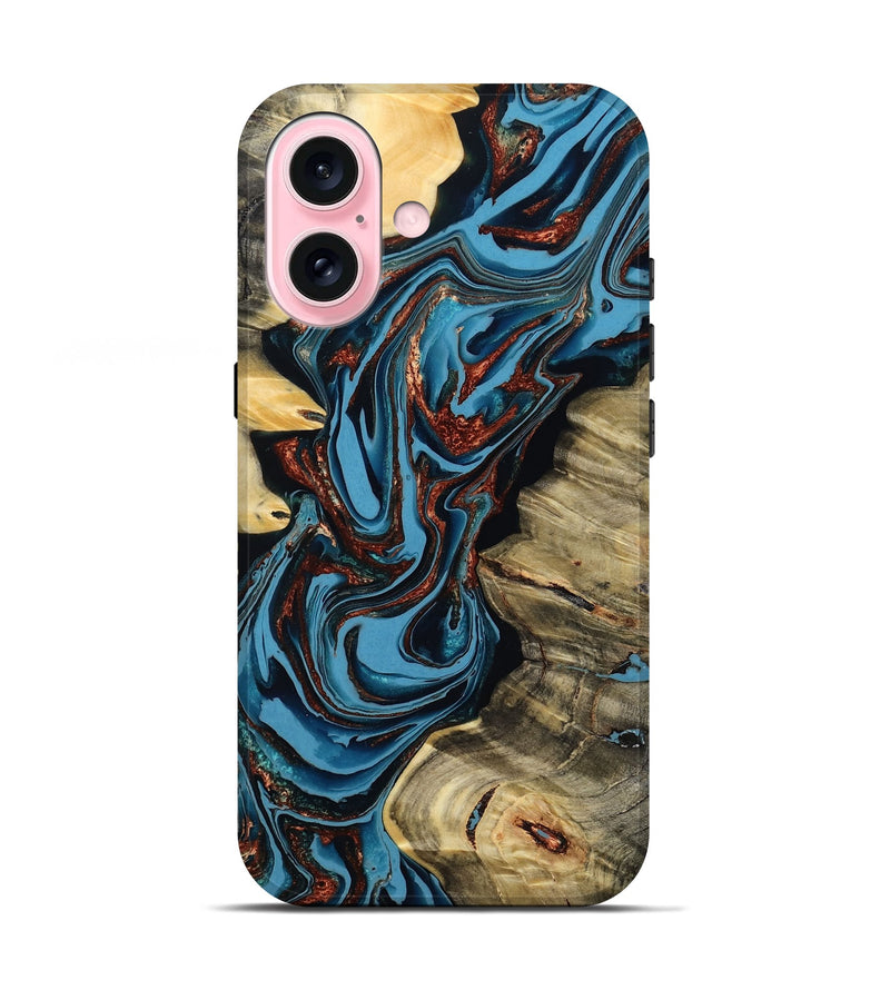 iPhone 17 Wood Live Edge Phone Case - Renee (Teal & Gold, 799713)