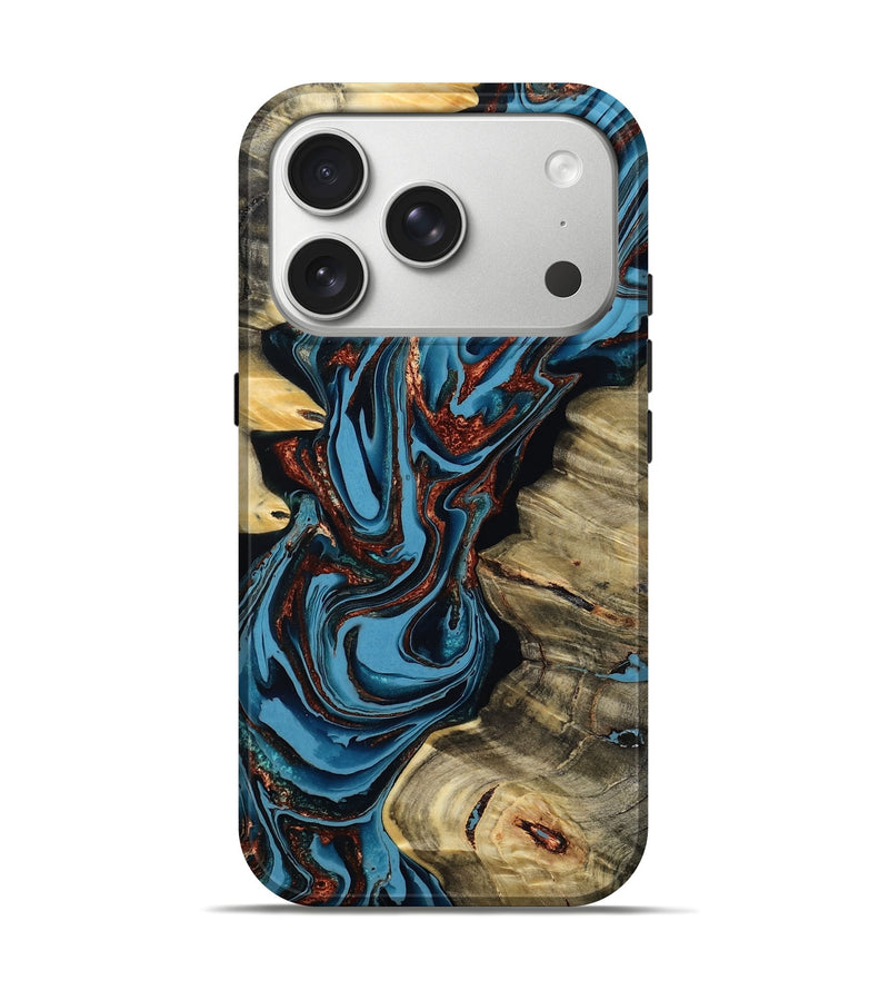 iPhone 17 Pro Wood Live Edge Phone Case - Renee (Teal & Gold, 799713)
