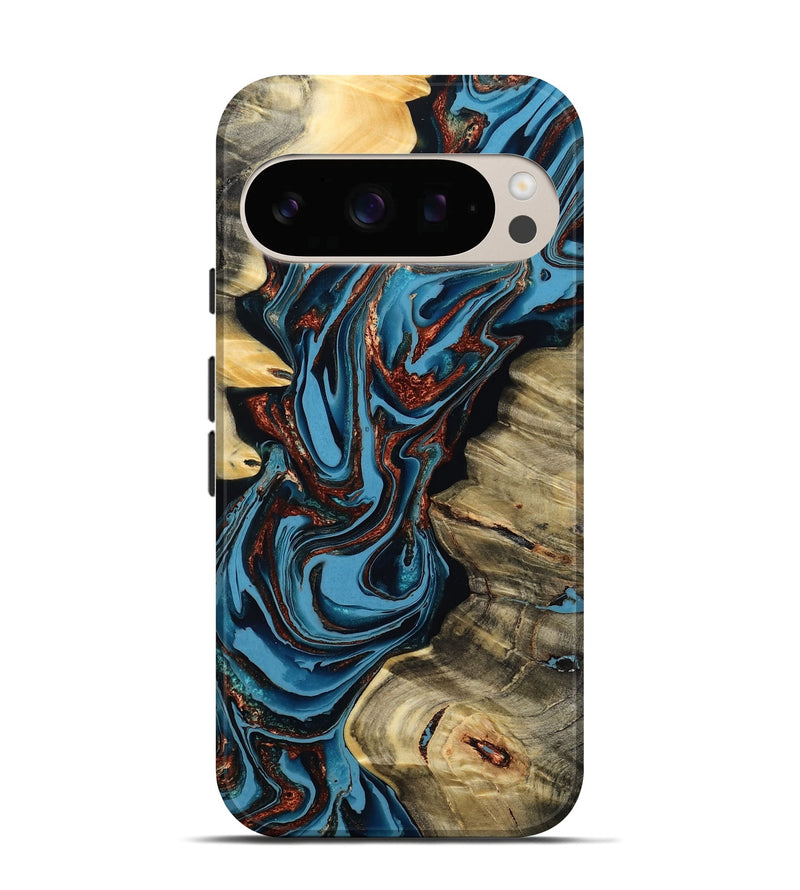 Pixel 10 Wood Live Edge Phone Case - Renee (Teal & Gold, 799713)