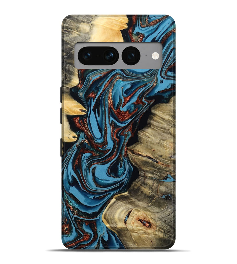 Pixel 7 Pro Wood Live Edge Phone Case - Renee (Teal & Gold, 799713)