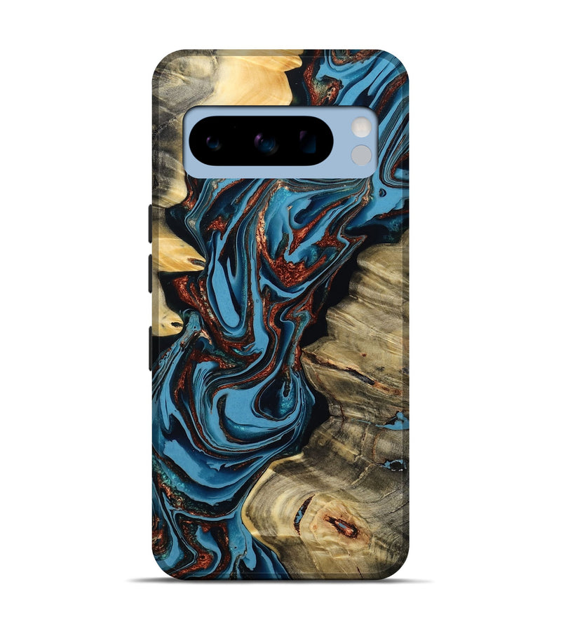 Pixel 8 Pro Wood Live Edge Phone Case - Renee (Teal & Gold, 799713)