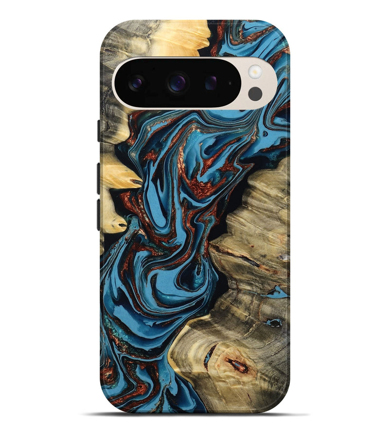 Pixel 9 Pro XL Wood Live Edge Phone Case - Renee (Teal & Gold, 799713)