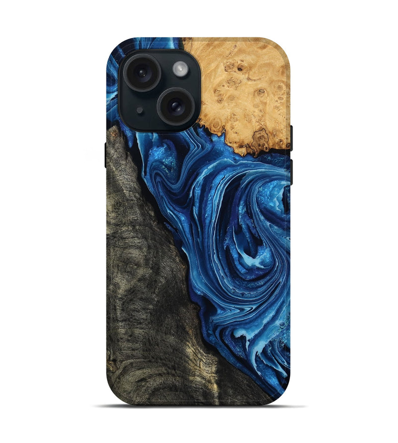 iPhone 15 Wood Live Edge Phone Case - Flynn (Blue, 799714)