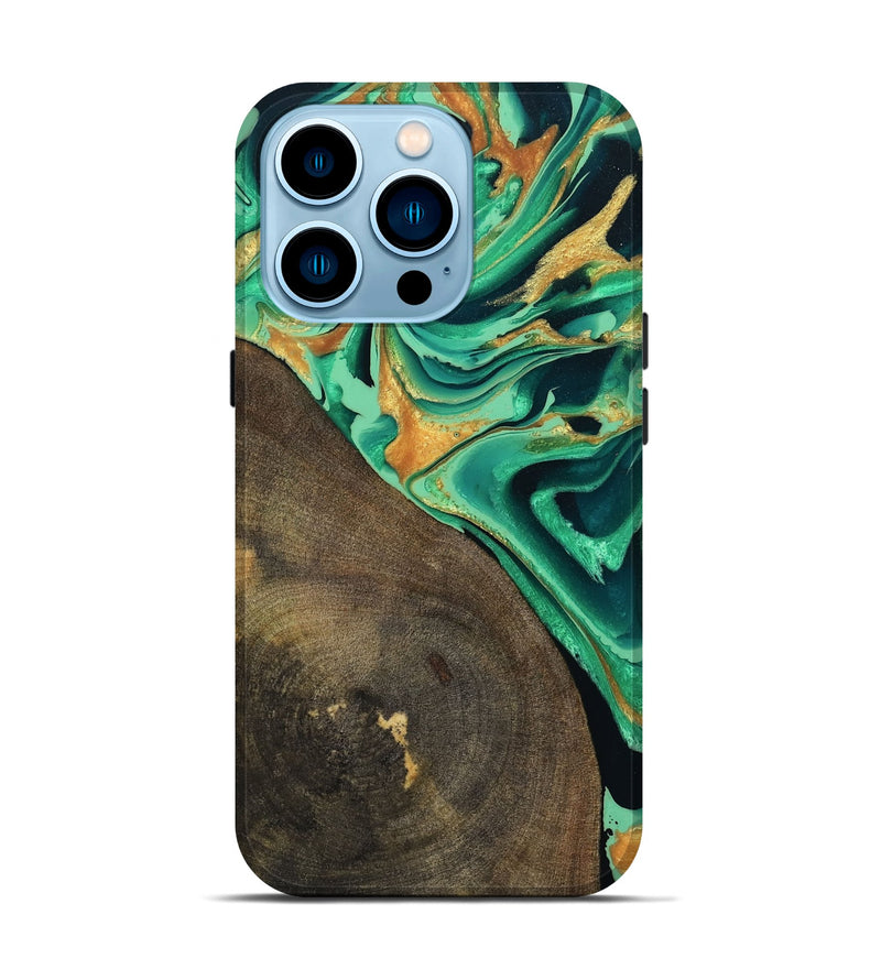 iPhone 14 Pro Wood Live Edge Phone Case - Kaila (Green, 799719)