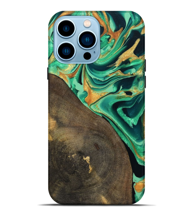 iPhone 14 Pro Max Wood Live Edge Phone Case - Kaila (Green, 799719)