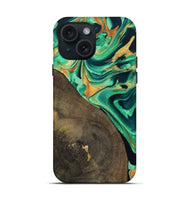 iPhone 15 Wood Live Edge Phone Case - Kaila (Green, 799719)