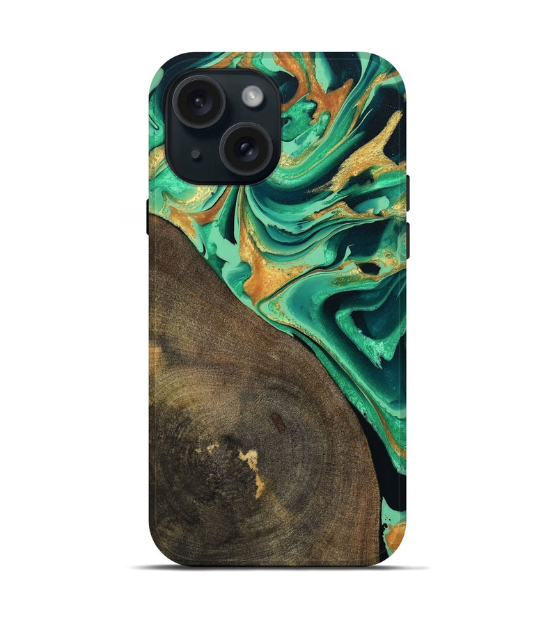 iPhone 15 Wood Live Edge Phone Case - Kaila (Green, 799719)