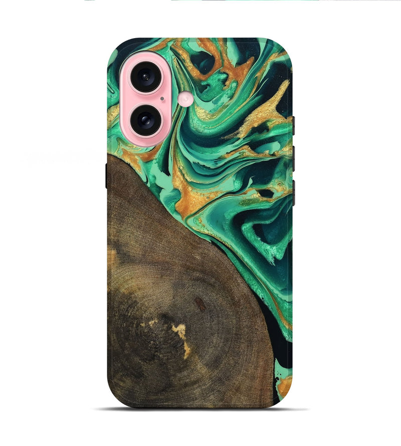iPhone 16 Wood Live Edge Phone Case - Kaila (Green, 799719)