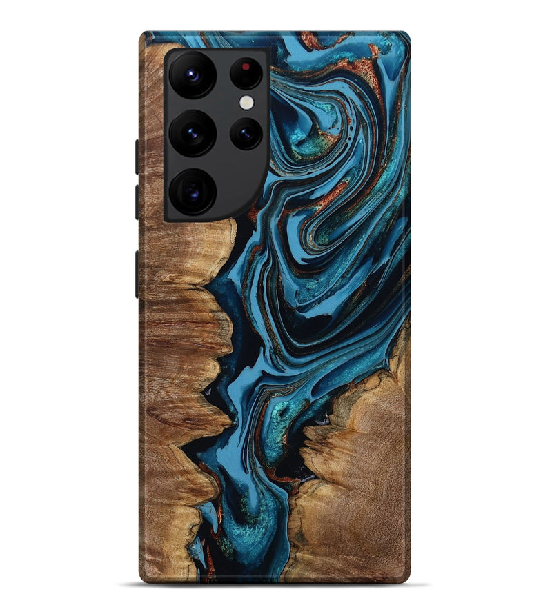 Galaxy S22 Ultra Wood Live Edge Phone Case - Josue (Teal & Gold, 799720)