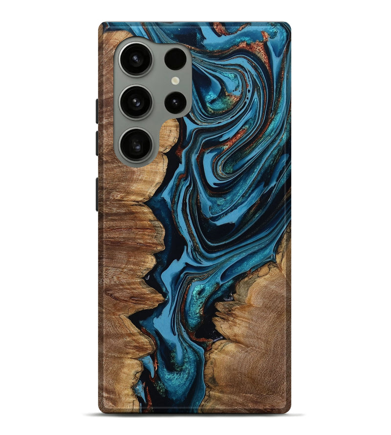 Galaxy S24 Ultra Wood Live Edge Phone Case - Josue (Teal & Gold, 799720)