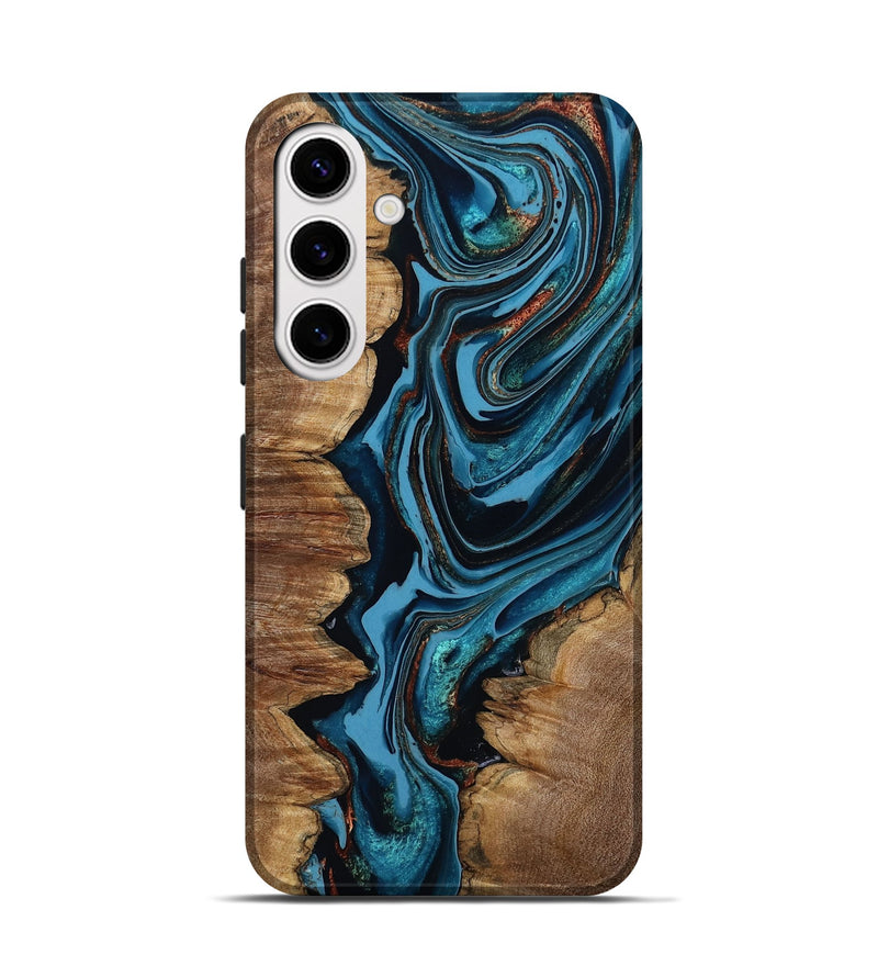Galaxy S25 Wood Live Edge Phone Case - Josue (Teal & Gold, 799720)