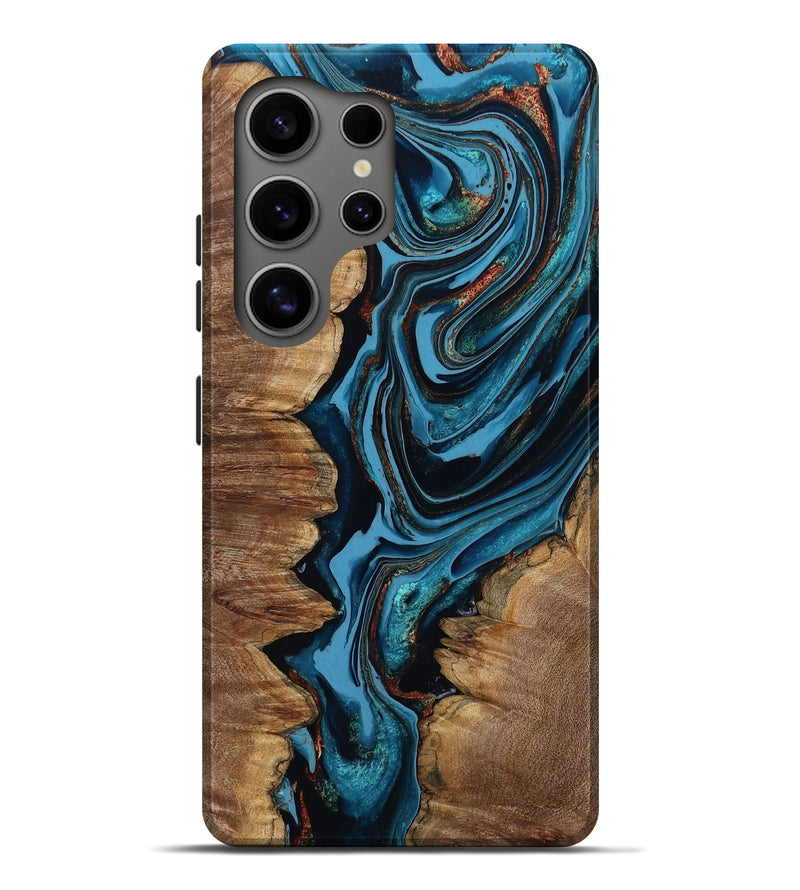 Galaxy S25 Ultra Wood Live Edge Phone Case - Josue (Teal & Gold, 799720)