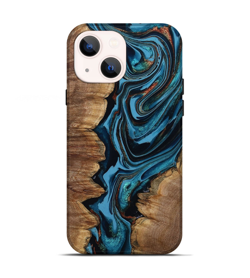 iPhone 13 Wood Live Edge Phone Case - Josue (Teal & Gold, 799720)