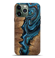 iPhone 13 Pro Max Wood Live Edge Phone Case - Josue (Teal & Gold, 799720)