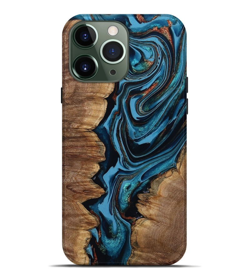 iPhone 13 Pro Max Wood Live Edge Phone Case - Josue (Teal & Gold, 799720)