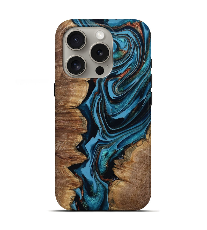 iPhone 16 Pro Wood Live Edge Phone Case - Josue (Teal & Gold, 799720)