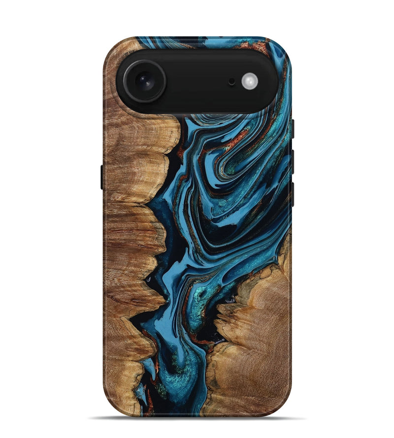 iPhone 17 Air Wood Live Edge Phone Case - Josue (Teal & Gold, 799720)