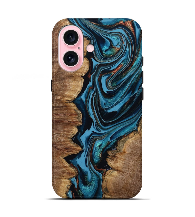 iPhone 17 Wood Live Edge Phone Case - Josue (Teal & Gold, 799720)