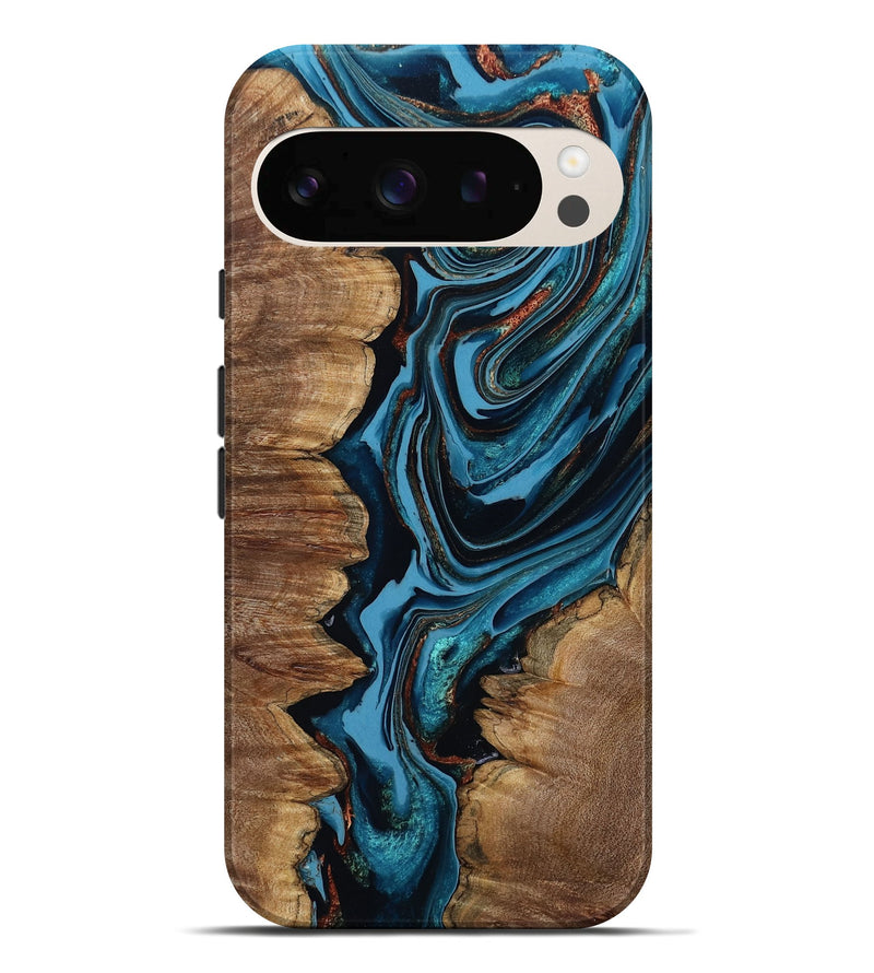 Pixel 10 Pro XL Wood Live Edge Phone Case - Josue (Teal & Gold, 799720)