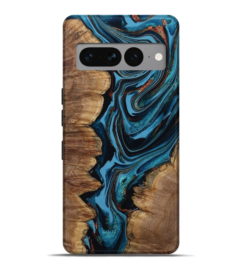 Pixel 7 Pro Wood Live Edge Phone Case - Josue (Teal & Gold, 799720)