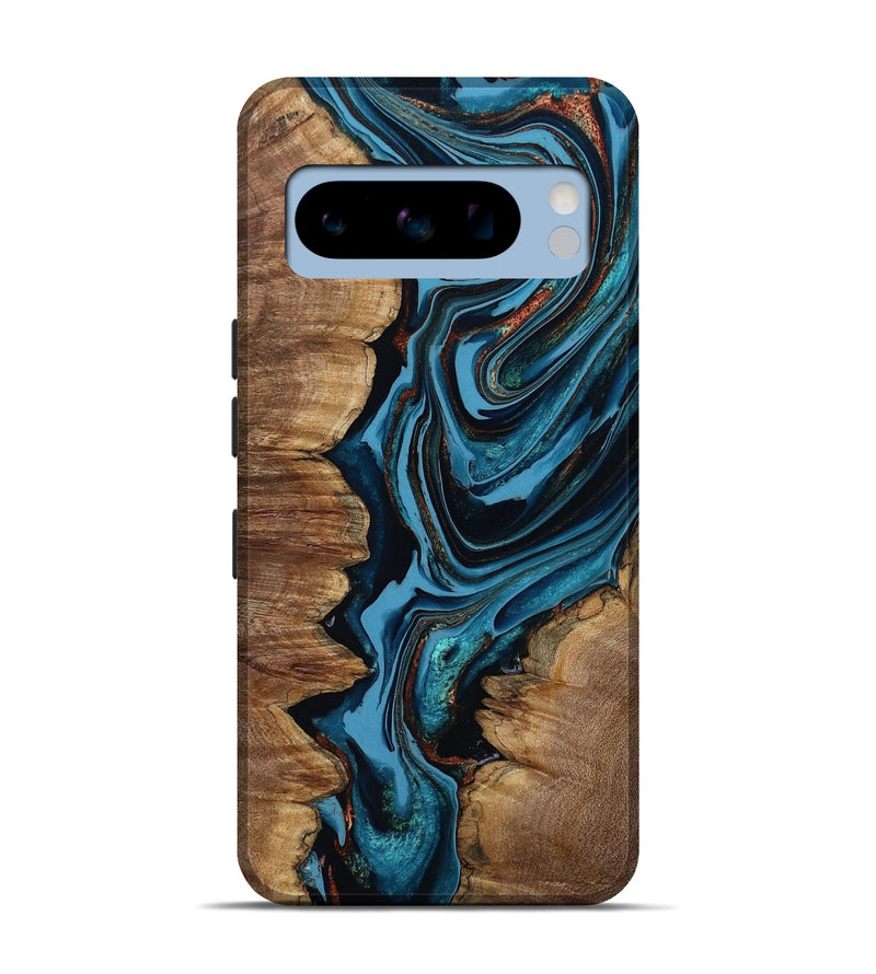 Pixel 8 Pro Wood Live Edge Phone Case - Josue (Teal & Gold, 799720)