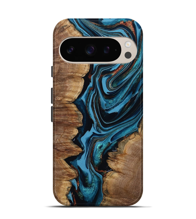 Pixel 9 Wood Live Edge Phone Case - Josue (Teal & Gold, 799720)