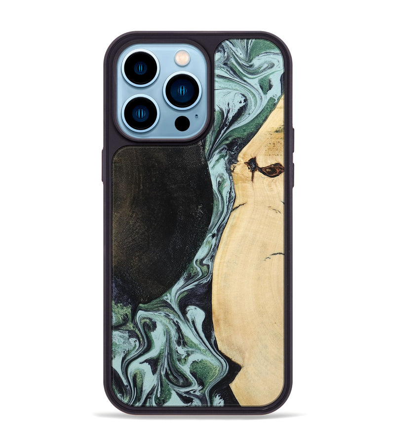 iPhone 14 Pro Max Wood Phone Case - Rose (Green, 799929)