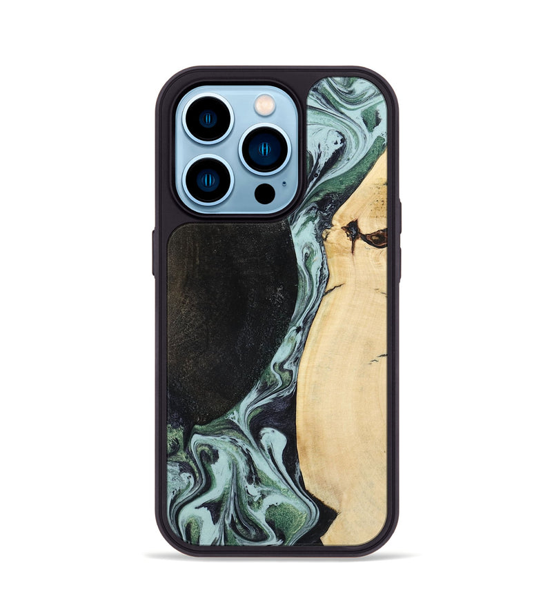 iPhone 14 Pro Wood Phone Case - Rose (Green, 799929)