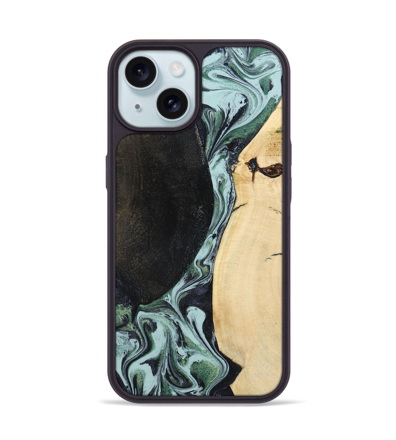 iPhone 15 Wood Phone Case - Rose (Green, 799929)