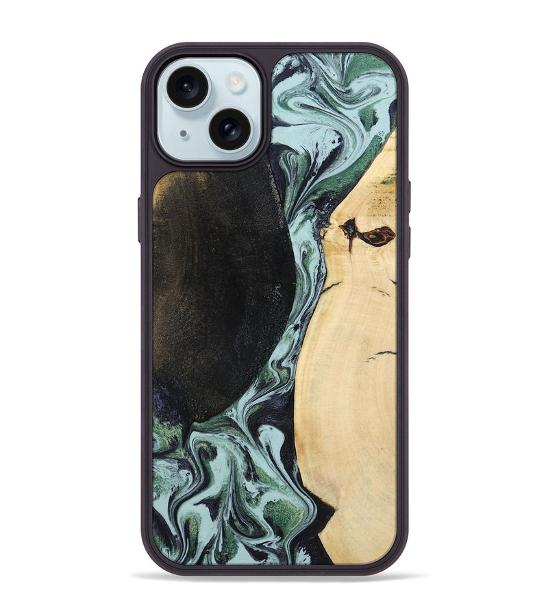 iPhone 15 Plus Wood Phone Case - Rose (Green, 799929)