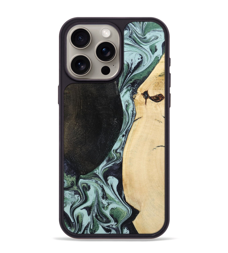 iPhone 15 Pro Max Wood Phone Case - Rose (Green, 799929)