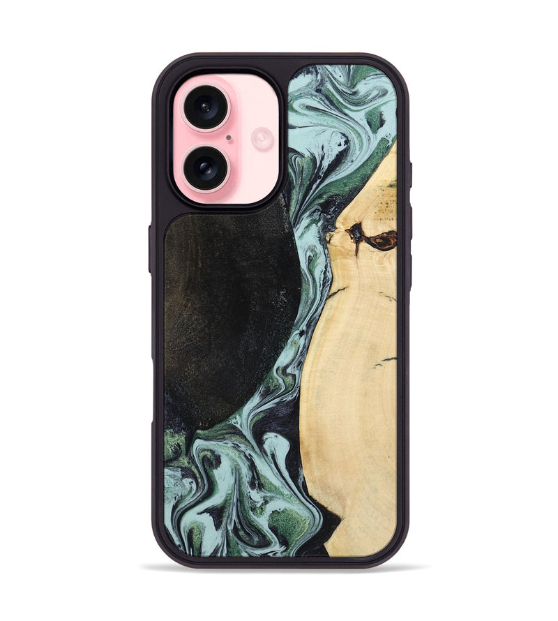 iPhone 16 Wood Phone Case - Rose (Green, 799929)